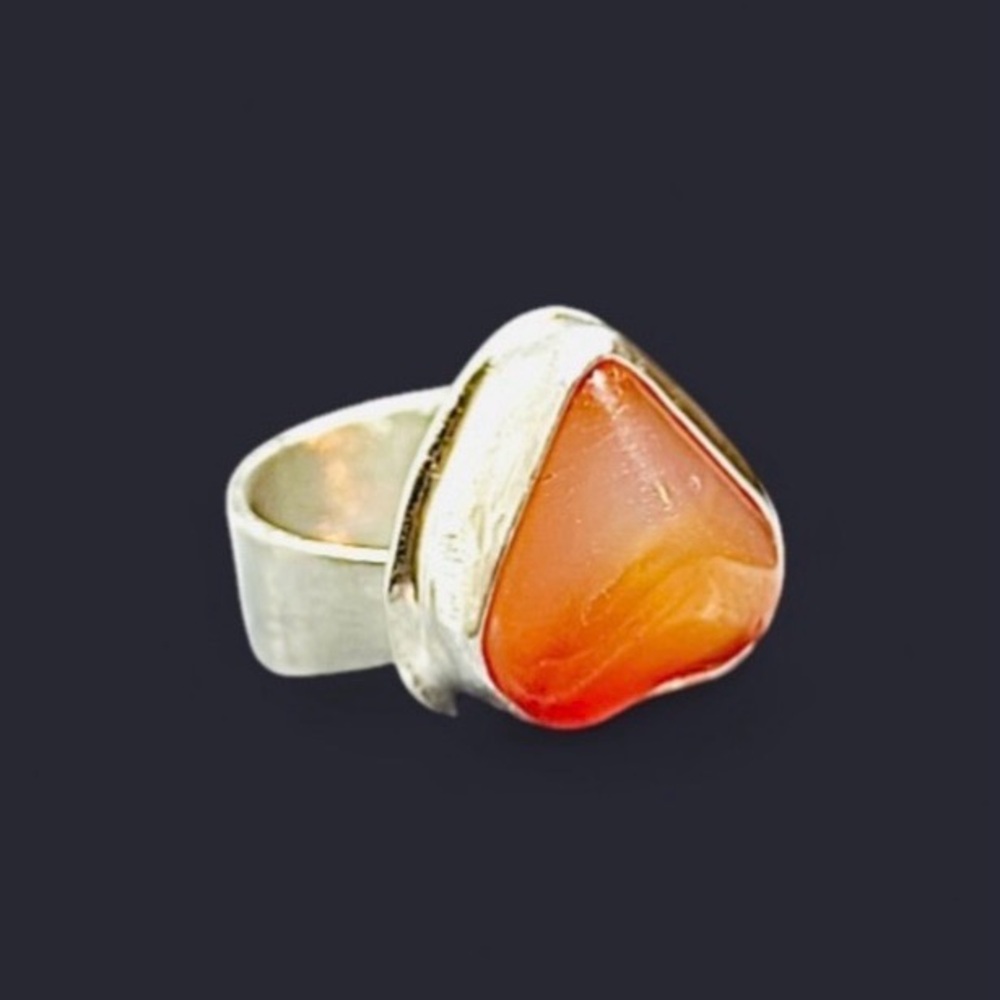 Freeform Orange Agate + Sterling Silver Ring (Size 7)